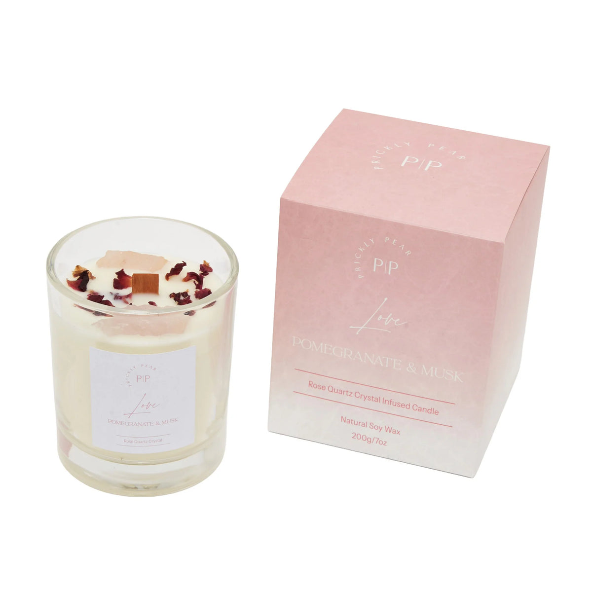Rose quartz crystal 'love' pomegranate & musk scented candle