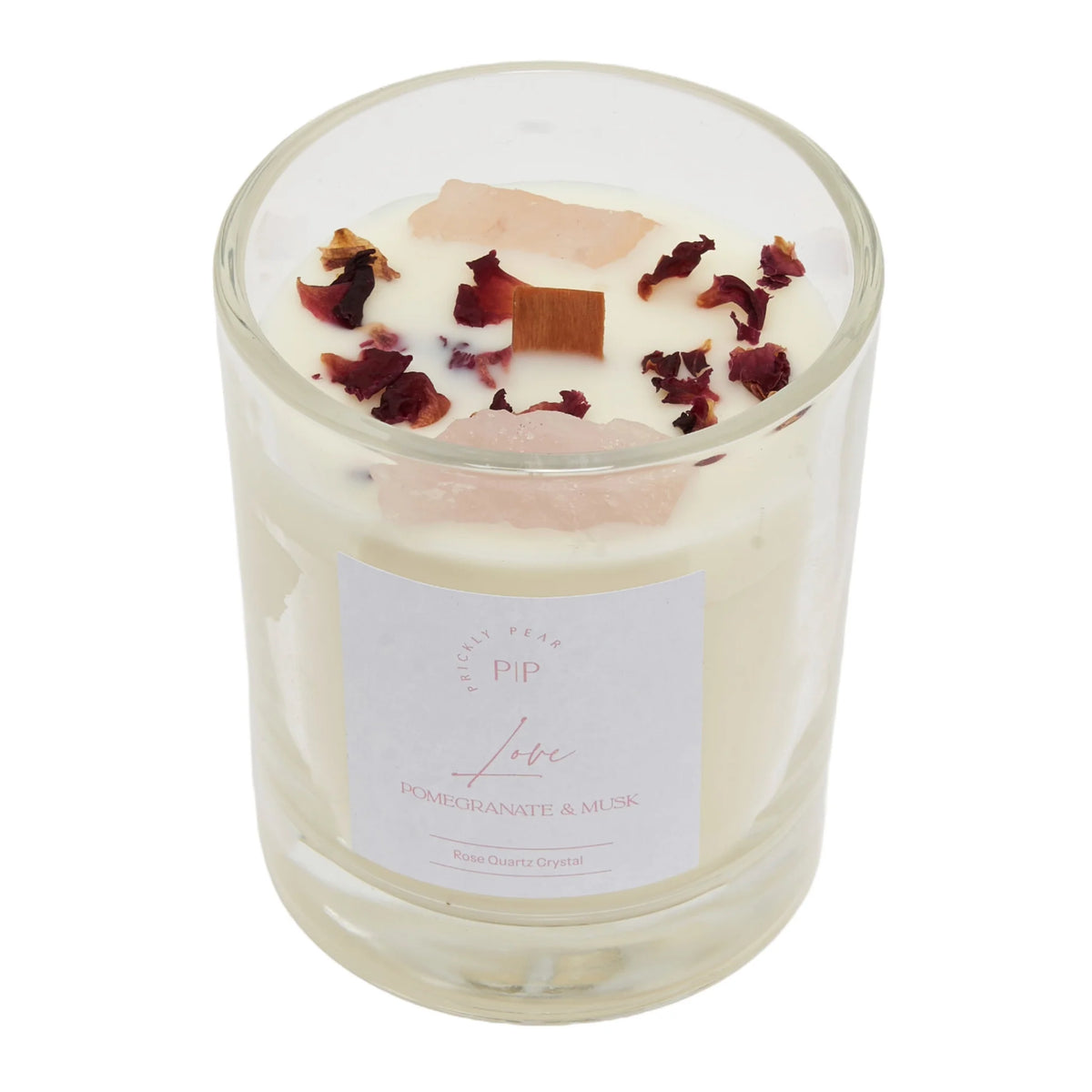 Rose quartz crystal 'love' pomegranate & musk scented candle