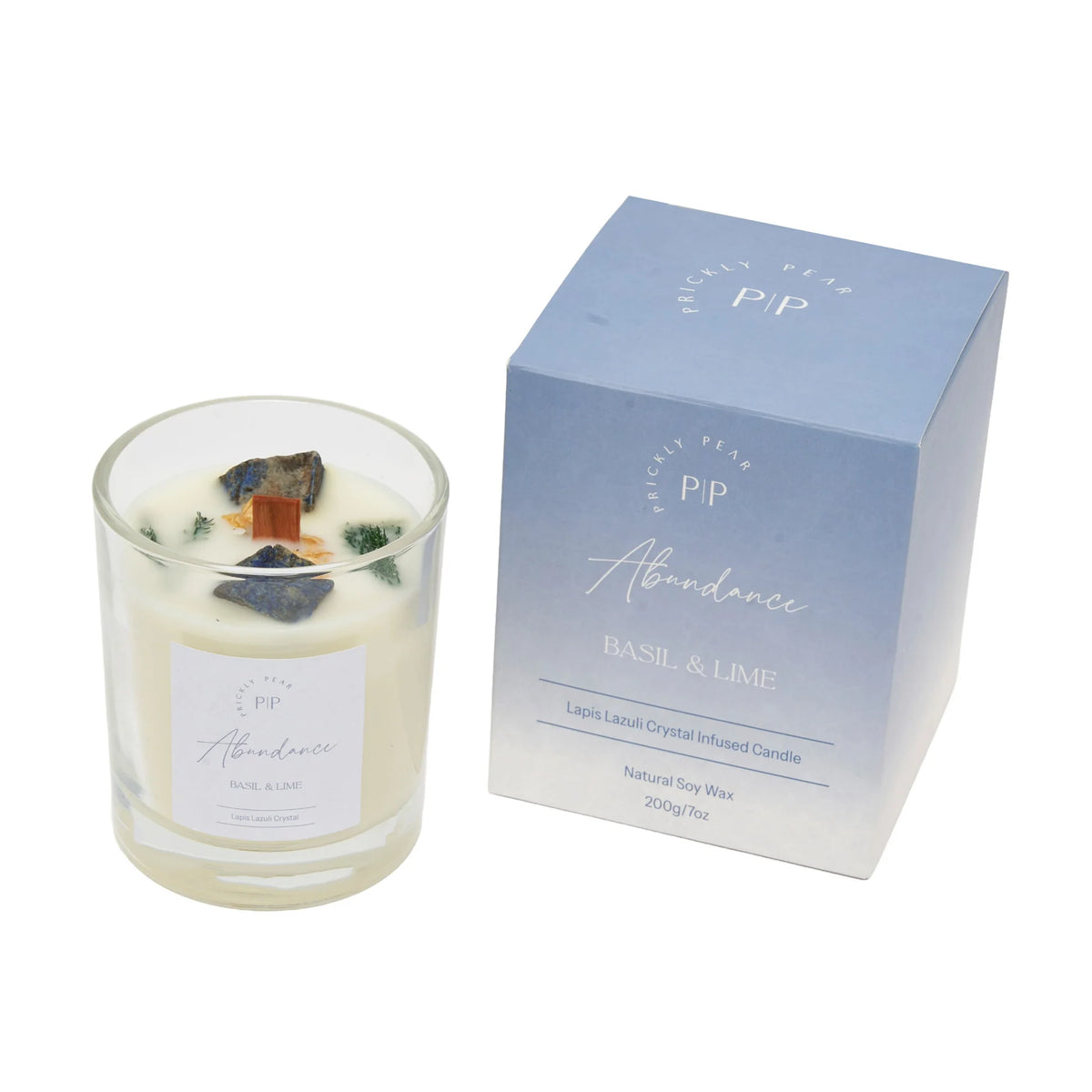 Lapis lazuli crystal 'abundance' basil & lime scented candle