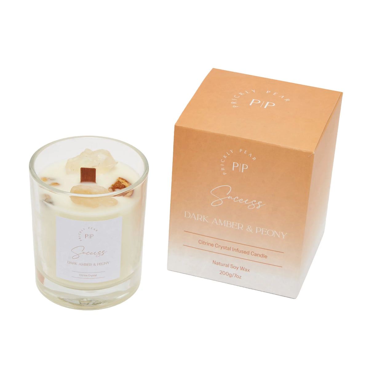 Citrine crystal 'success' dark amber & peony scented candle
