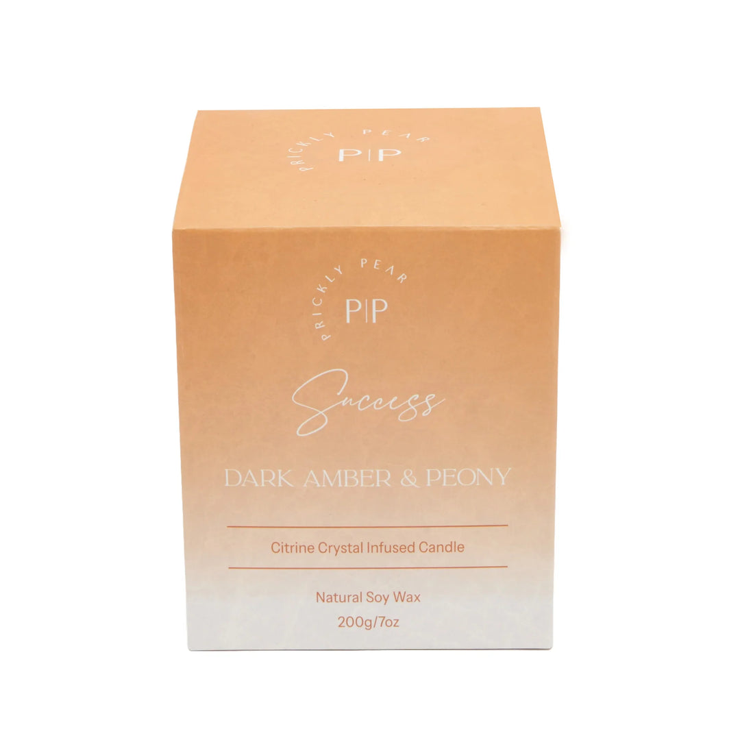 Citrine Crystal 'Success' Dark Amber & Peony Scented Candle
